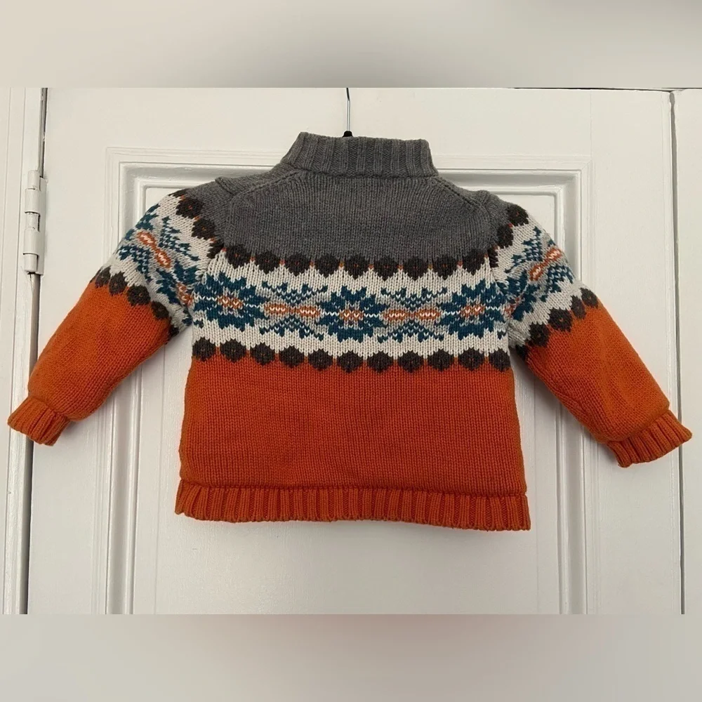 Janie And Jack Wool Cotton Blend Kids Knit Sweater Jacket Orange Gray Blue - Picture 7 of 14